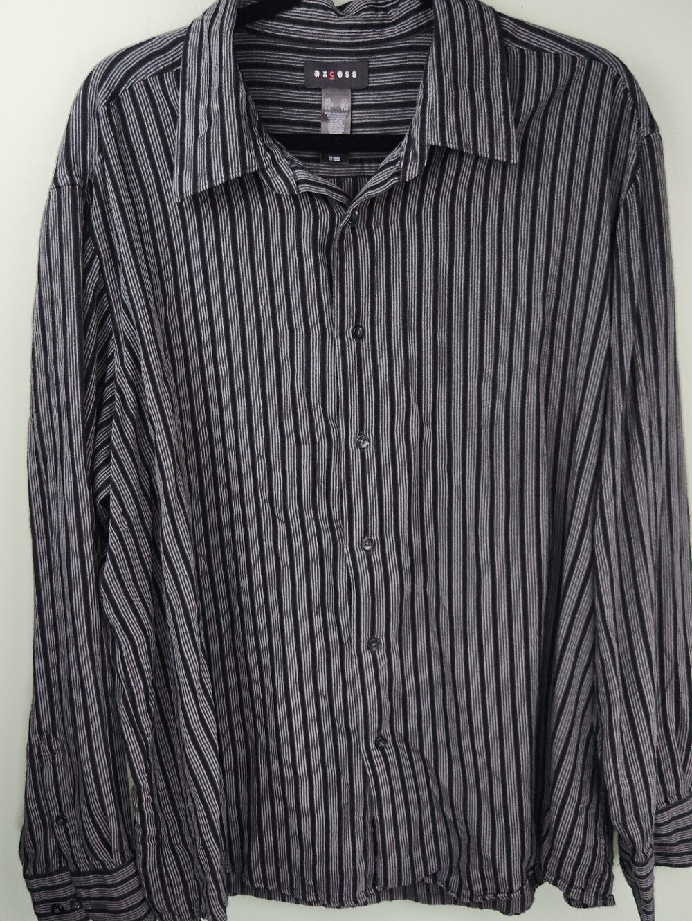 Black Gray Striped Button Up Y2K Long Sleeve Wrinkle free XXL Shirt